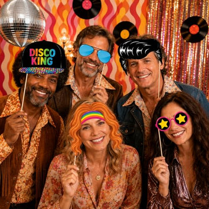 70s Disco Photo Booth Props for Birthday Party Decorations