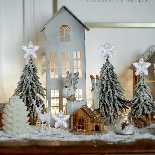 Mini Silver Star Christmas Tree Topper Glitter 12 Pack - Holiday Decor