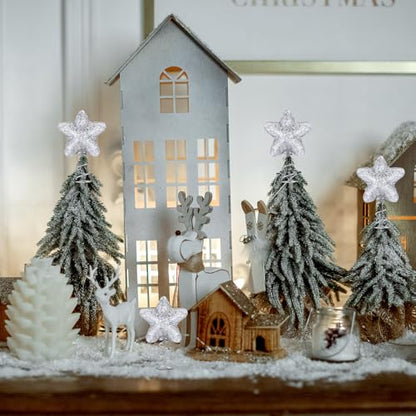 Mini Silver Star Christmas Tree Topper Glitter 12 Pack - Holiday Decor