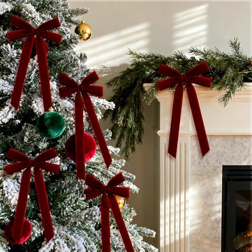 Burgundy Velvet Christmas Bow Set - 36 Pack, 5.1 x 10.2 Inches