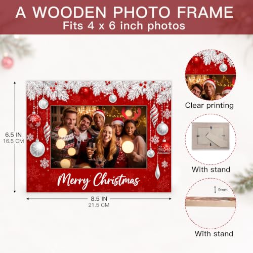 Christmas Picture Frame for 4x6 Photos Xmas Ornament Holiday Keepsake - Red Festive Tabletop Decor - A07 Xmas