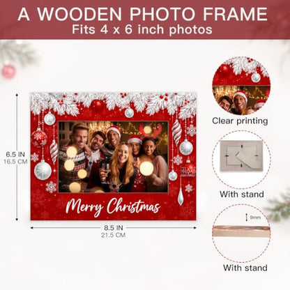 Christmas Picture Frame for 4x6 Photos Xmas Ornament Holiday Keepsake - Red Festive Tabletop Decor - A07 Xmas