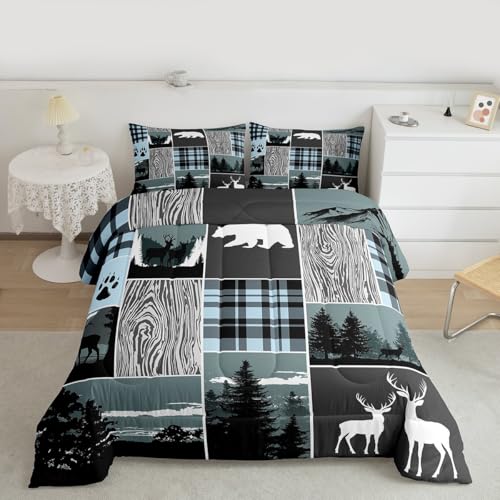 Plaid Bear Cabin Comforter Set - Rustic Farmhouse Bedding, Queen, Multi 26
