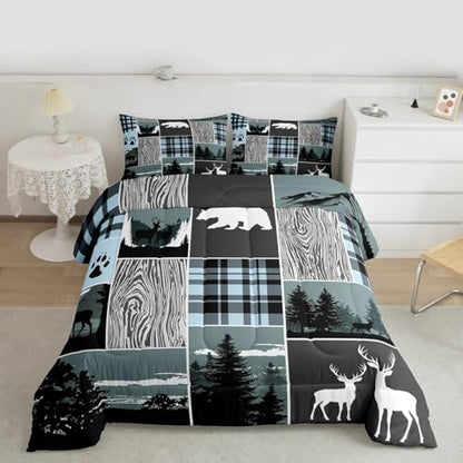 Plaid Bear Cabin Comforter Set - Rustic Farmhouse Bedding, Queen, Multi 26