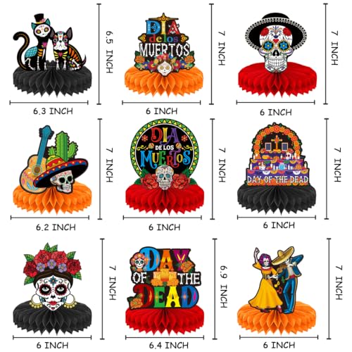 Day of The Dead Decorations 9 Pcs Colorful Honeycomb Table Centerpieces - Dia De Los Muertos