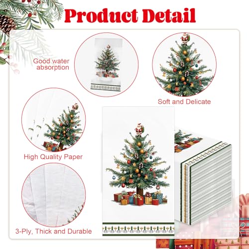 Green Christmas Tree Disposable Paper Napkins 3-Ply Holiday Dinner Set for Xmas