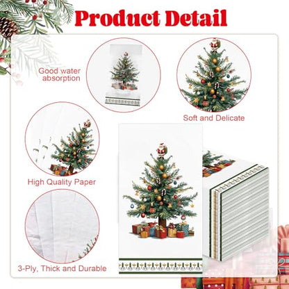 Green Christmas Tree Disposable Paper Napkins 3-Ply Holiday Dinner Set for Xmas