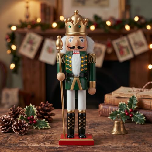 Christmas Nutcracker Decor 12 Inch Wooden Soldier Figurine - Green Gold Variation