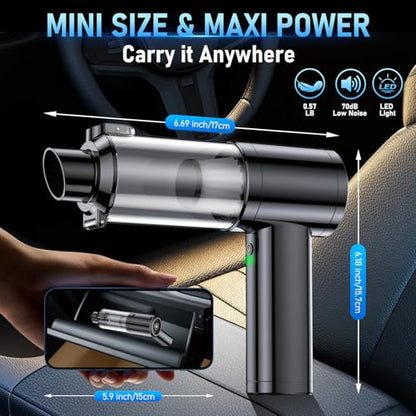 Cordless Car Vacuum Cleaner 35,000Pa Power Handheld with Air Duster - Gray