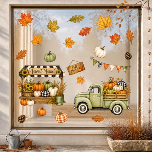 Farm Fall Window Clings - 13 Inch Scarecrow Autumn Decor, 6 Sheets