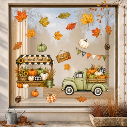 Farm Fall Window Clings - 13 Inch Scarecrow Autumn Decor, 6 Sheets