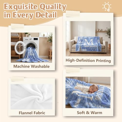 Light Blue Personalized Blanket with Name - Custom Flannel Kids & Adults Gift