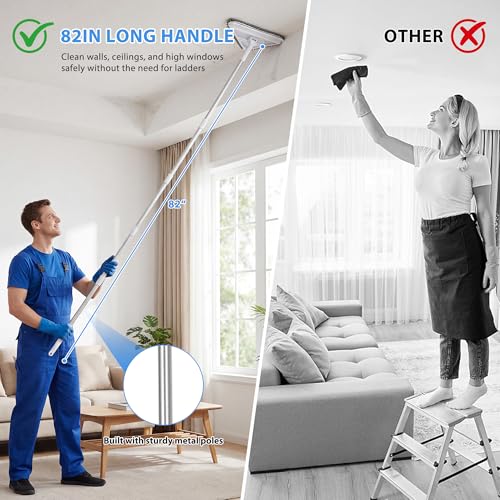 Wall Cleaner Mop with 80-Inch Extendable Handle & 6 Washable Microfiber Pads