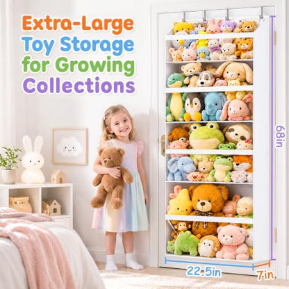 White Over-the-Door Stuffed Animal Organizer - Large Toy Storage for Kids