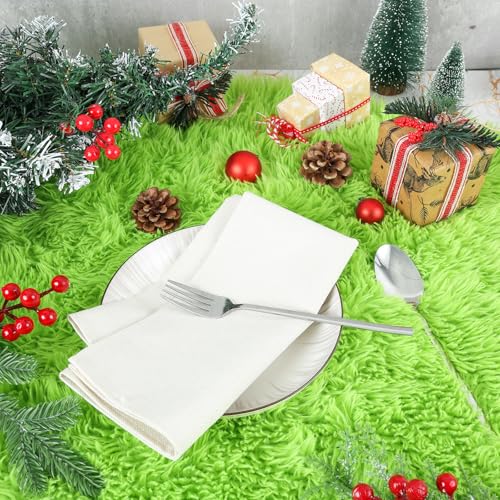 Green Faux Fur Christmas Tablecloth 60x60 Inch - Holiday Decor