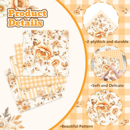 Fall Paper Napkins 50 Pack Watercolor Autumn Floral Disposable Tableware
