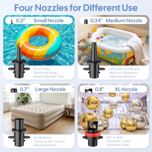 Electric Air Pump for Inflatables - 901-600W Quick-Fill Inflator & Deflator with 4 Nozzles, Portable AC 110-120V