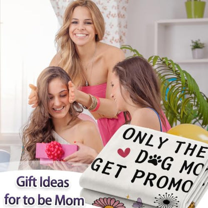 Beige Pregnancy Gift Blanket for New Moms - 60x50 Inches - Funny Dog Mom Message