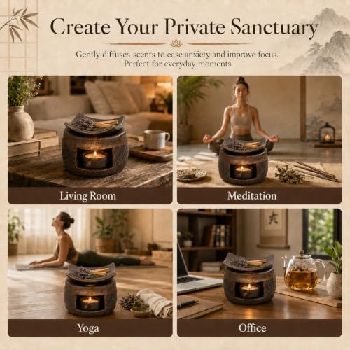 Brown Ceramic Aromatherapy Burner with Incense & Herb Plate - Zen Home Decor