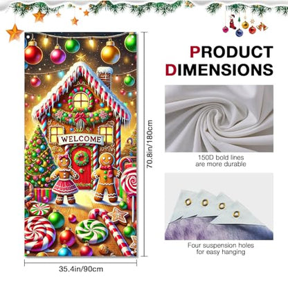 Christmas Gingerbread House Door Cover 35x71 Inch Polyester Holiday Decor