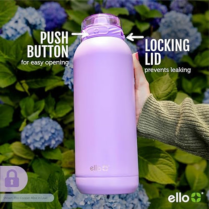 Ello Cooper 22oz Stainless Steel Water Bottle with Straw and Carry Handle, Double Walled and Vacuum Insulated Metal, Leak Proof Locking Lid with Soft Silicone Spout, Reusable, BPA Free, Antigua