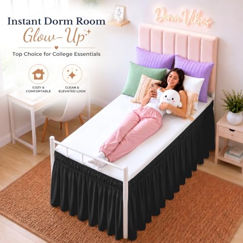 Dorm Bed Skirt Twin XL 36 Inch Drop Black Wrap Around Dust Ruffle