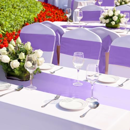 Light Purple Satin Table Runner Bulk 36 Pack 12 x 108 Inch for Weddings Parties
