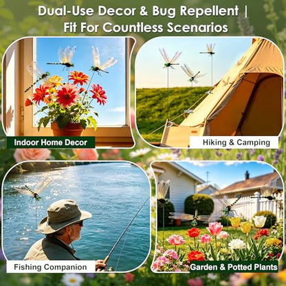 12 Pack Realistic 3D Dragonfly Garden Clips - Decorative Yard & Outdoor Decor