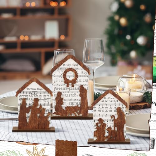 Nativity Music Sheet Christmas Decorations Set - Wooden Holiday Ornaments