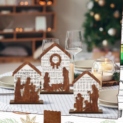 Nativity Music Sheet Christmas Decorations Set - Wooden Holiday Ornaments