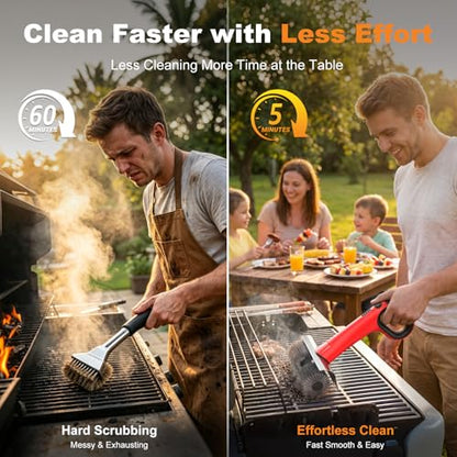 Electric Grill Brush for Outdoor Grills - Red Cordless BBQ Cleaner with Dual Rotating Heads, 450 RPM Motor, 6-Piece Replacement Set