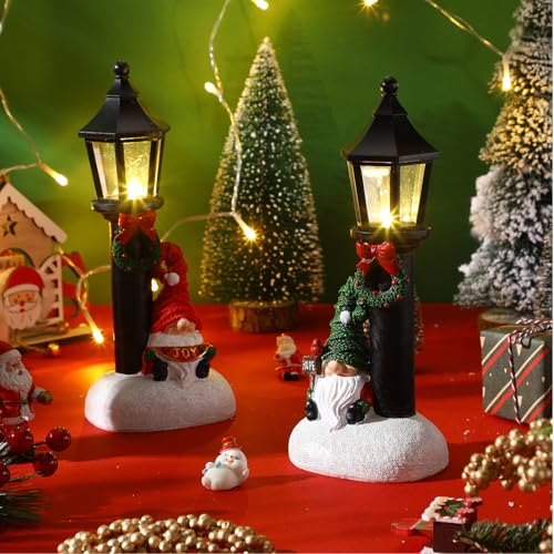 Lighted Christmas Gnome Decor Set - Resin Holiday Centerpieces, 10 Inches