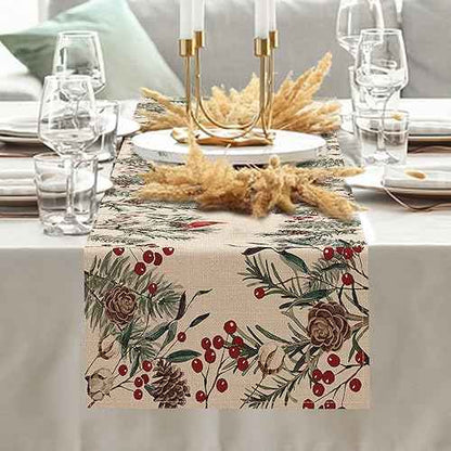 Seliem Winter Pine Needle Branches Table Runner, Pine Cone Cardinal Red Birds Berry Farmhouse Kitchen Dining Table Decor, Christmas Holiday Home Decoration Indoor Outdoor Party Supply 13 x 72 Inches