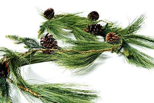 Long Needle Pine Garland 6 Feet Artificial Decor with Pinecones