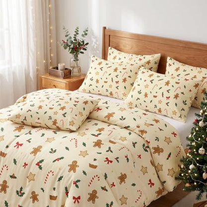 Queen Christmas Comforter Set Gingerbread Holiday Bedding Cream
