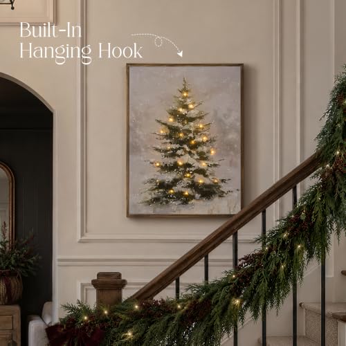 Lighted Snowy Tree Wall Art - 18x24 Holiday Canvas Decor with Remote