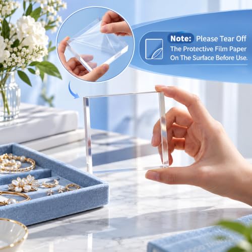 Clear Acrylic Display Cube Set - 8 Pack, 4 x 4 x 1 Inch Floating Art Stands