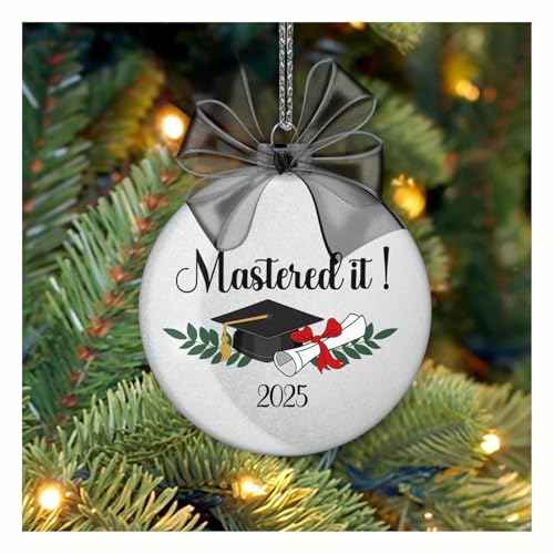 Mastered It Class of 2025 Masters Degree Graduation Ornament Christmas Ornament Tree Decoration Gifts for Her Him Graduation Gift for High School Graduate PhD College Students Glitter