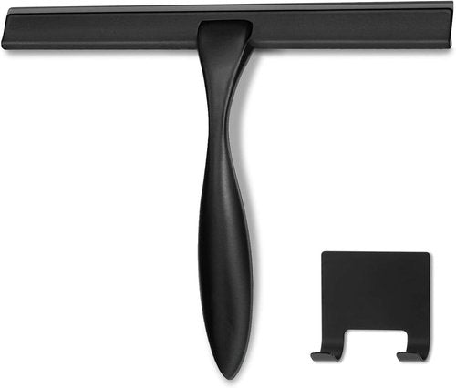 HIWARE Shower Squeegee - All-Purpose Tool for Glass, Doors & Windows - 10-Inch, Black Stainless Steel