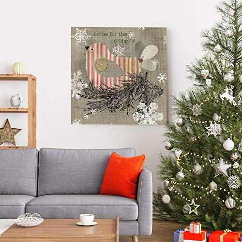 Home for the Holidays Bird Wall Art - Pine Cones & Snowflakes, 32x32 Premium Canvas, Ready to Hang - Variation of THIS listing