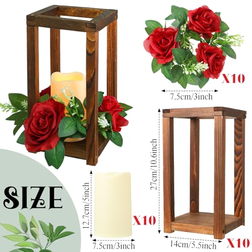 Brown & Red Wooden Wedding Lantern Centerpiece Set - 30 Pieces, Rustic Decor