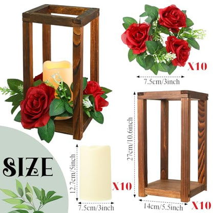 Brown & Red Wooden Wedding Lantern Centerpiece Set - 30 Pieces, Rustic Decor