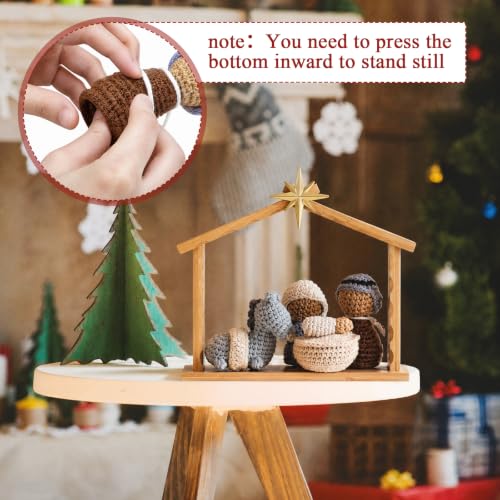Crochet Nativity Scene Set with Wooden Stable - Handmade Christmas Decor