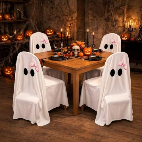 Halloween Ghost Pattern Chair Cover A4 - Washable Reusable Decorative Chair Protector