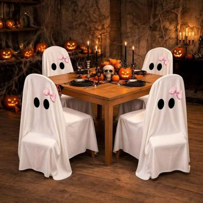 Halloween Ghost Pattern Chair Cover A4 - Washable Reusable Decorative Chair Protector