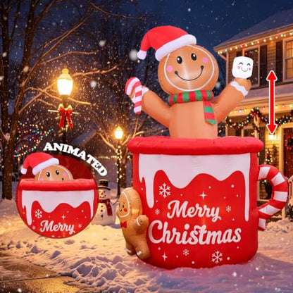 Animated Gingerbread Man Inflatable Christmas Decoration - 6 FT Outdoor Decor