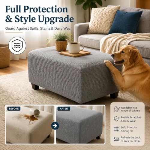 10/26x26 Inch Stretch Ottoman Cover Square Footstool Slipcover Soft Elastic