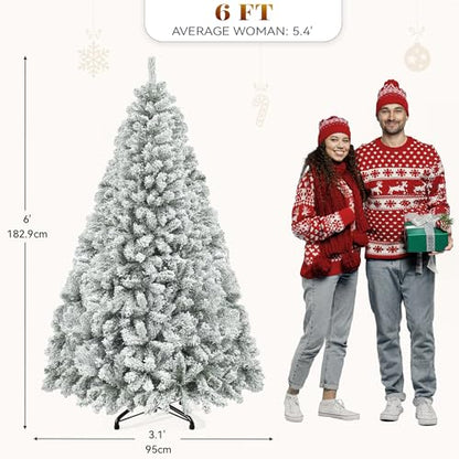 6ft Snow Flocked Artificial Christmas Tree with 880 Branch Tips - White Variation