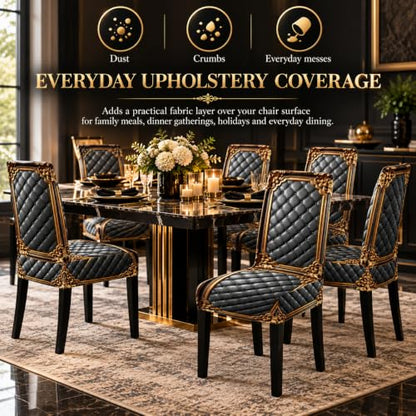 4pcs Washable Baroque Print Chair Cover Set for Dining Chairs - Black Gold