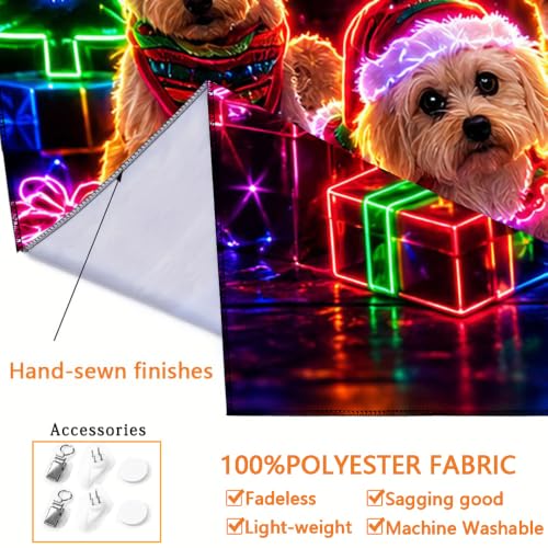 Neon UV Reactive Christmas Puppy Tapestry Wall Hanging - Holiday Decor for Bedroom & Pet Shop